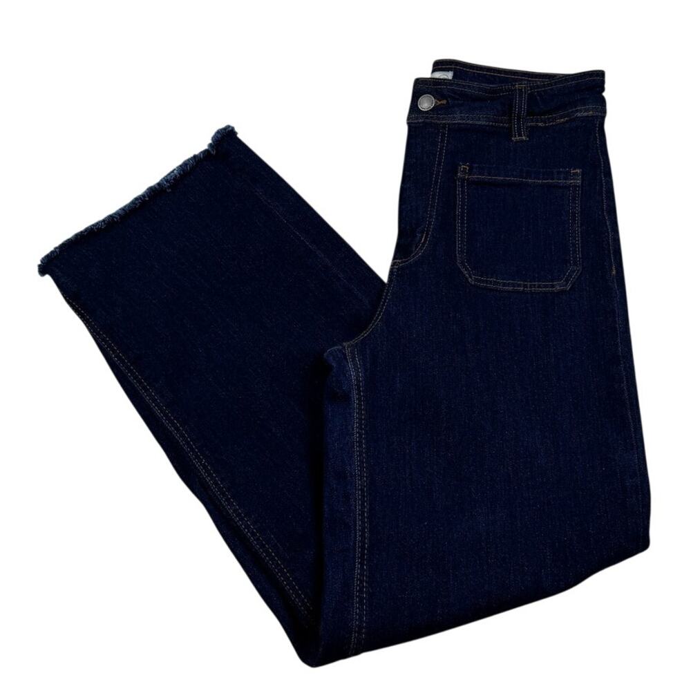 OAT NY Dark Wash Stretch Wide Leg Raw Hem Comfy Jeans Women's Size 6/28
